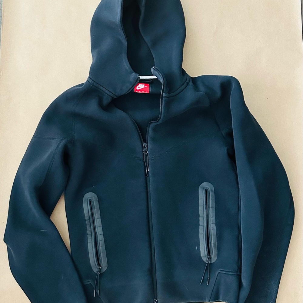 Nike Black Zip-Up Hoodie with Red Logo Patch